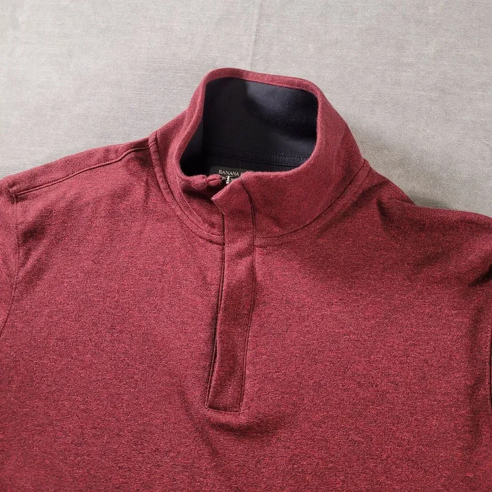 Banana Republic Quarter Zip Pullover Mens L Burgundy Excellent Luxury Touch Mock